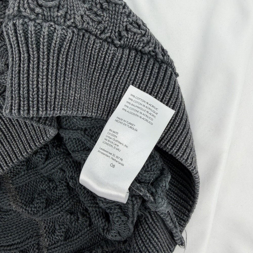 Free People Sz S Mixed Patchwork Cable Knit Sweater Vest Charcoal Grey Boho Top - Picture 4 of 5